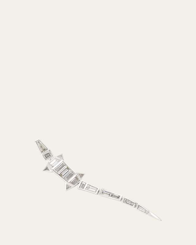 18K White Gold Extra Long Diamond Alligator Earring, Single